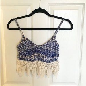 Full Tilt Blue Crop Top with Crochet Detailing